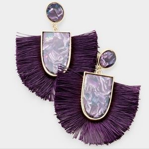 Purple Marble & Tassel Fringe Earrings